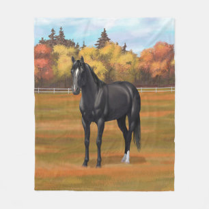 Beautiful Black Quarter Horse Stallion Fleece Blanket