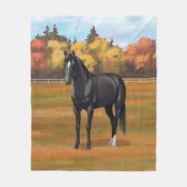 Beautiful Black Quarter Horse Stallion Fleece Blanket (Front)