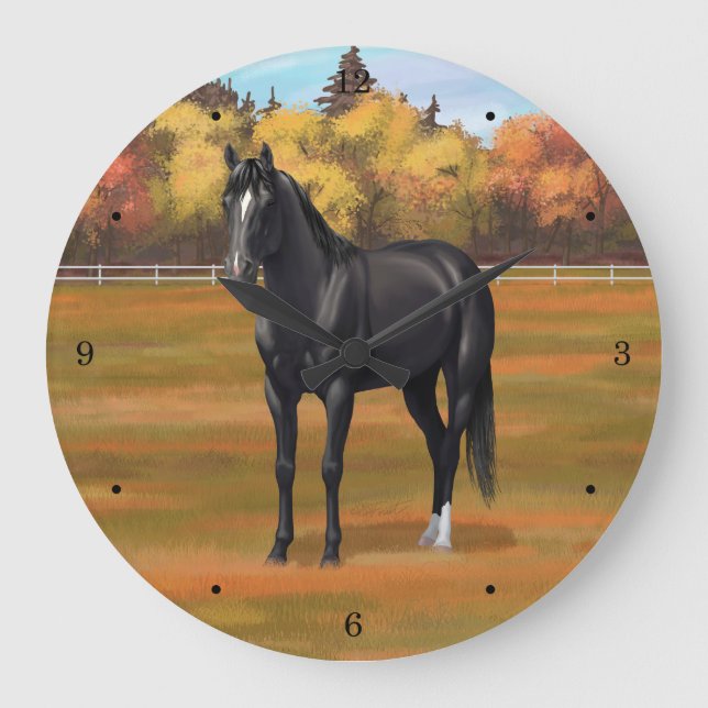 Beautiful Black Quarter Horse Stallion Large Clock (Front)