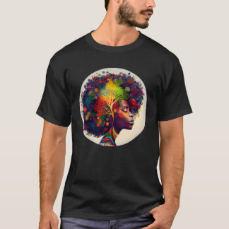 Beautiful Black Queen African Roots Afro Colorful  T-Shirt