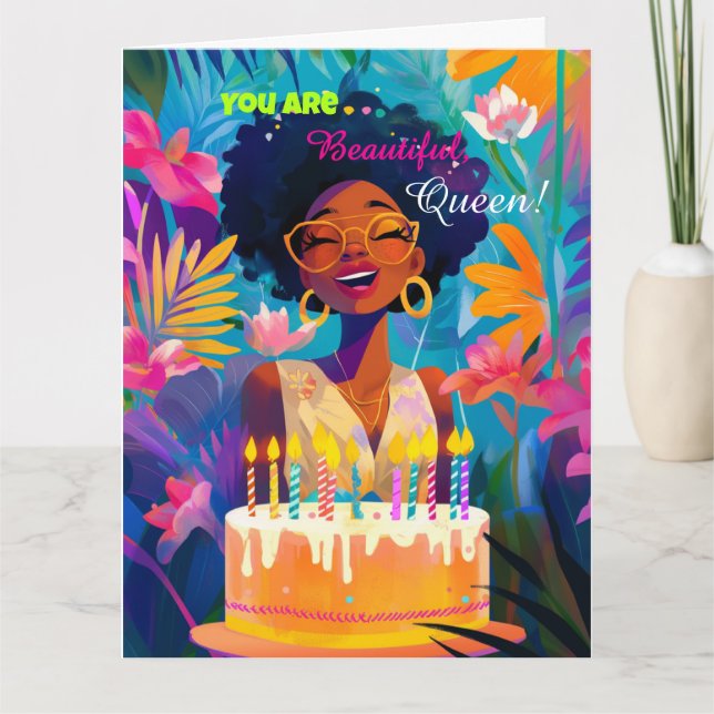 Beautiful Black Queen Birthday Card (Front)