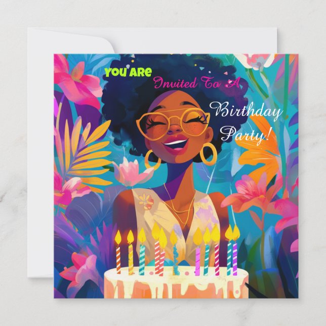 Beautiful Black Queen Birthday Party Invitation (Front)