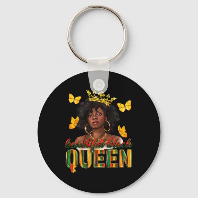Beautiful Black Queen Dripping Afro Melanin Junete Key Ring (Front)
