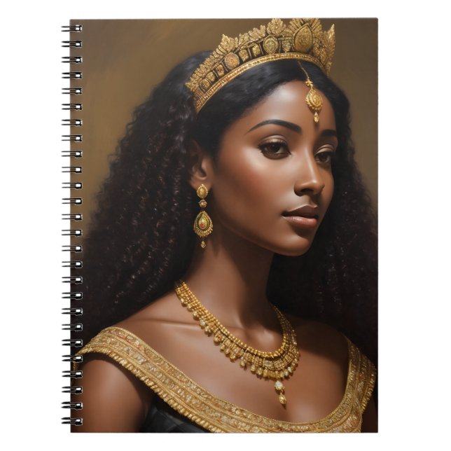 Beautiful Black Queen Wearing Gold Crown Notebook (Front)