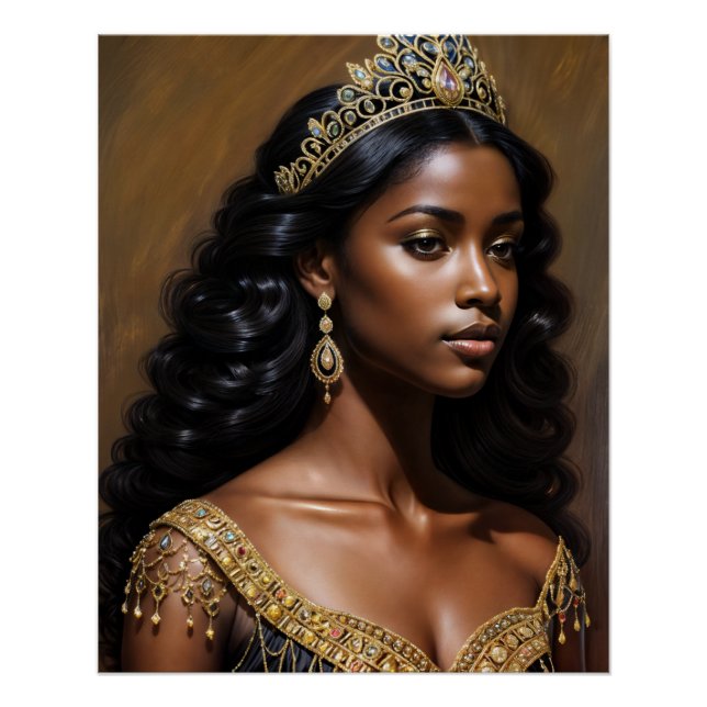 Beautiful Black Queen Wearing Gold Crown Poster (Front)