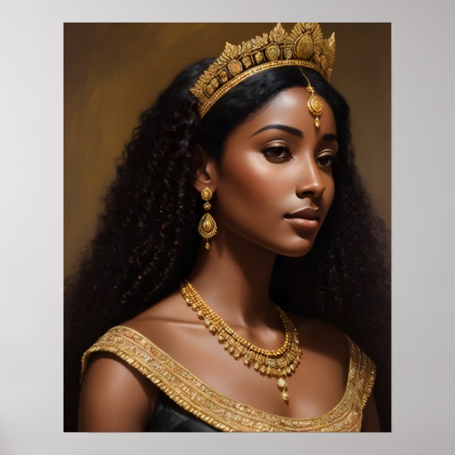 Beautiful Black Queen Wearing Gold Crown Poster (Front)