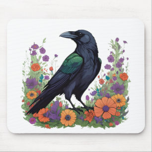 Beautiful black raven mouse mat
