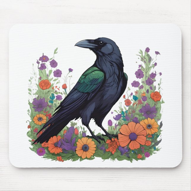 Beautiful black raven mouse mat (Front)