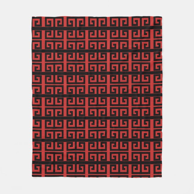 Beautiful Black & Red Geometric Pattern Fleece Blanket (Front)