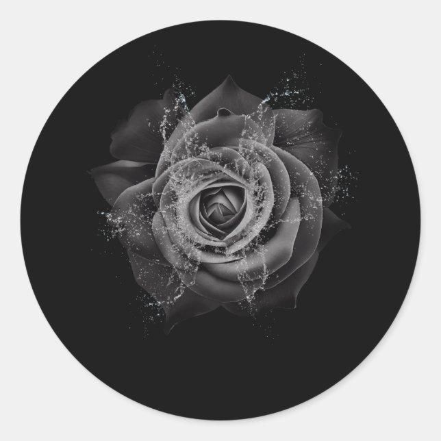 Beautiful Black Rose Flower Wedding Bachelorette B Classic Round Sticker (Front)