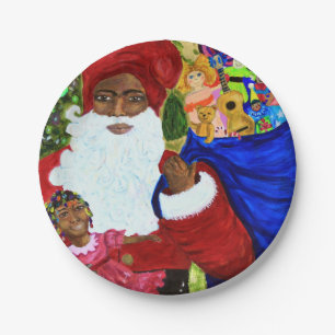 Beautiful Black Santa Paper Christmas Party Plates
