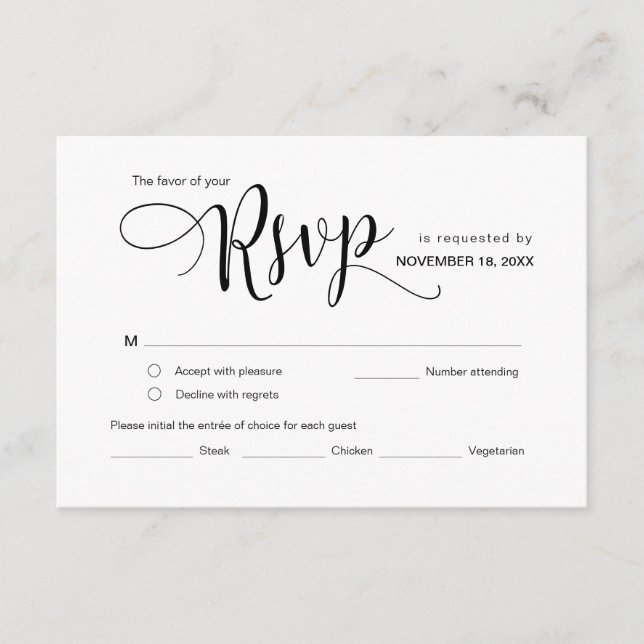 Beautiful Black Script, RSVP, Respond Enclosure Card (Front)