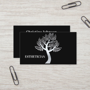 Beautiful black silver tree of life business card 