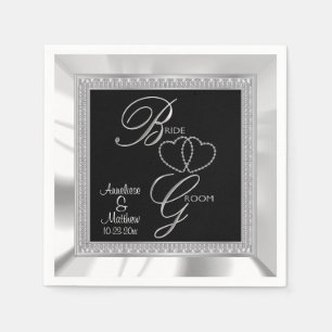 Beautiful Black, Silver & White Satin Wedding Napkin