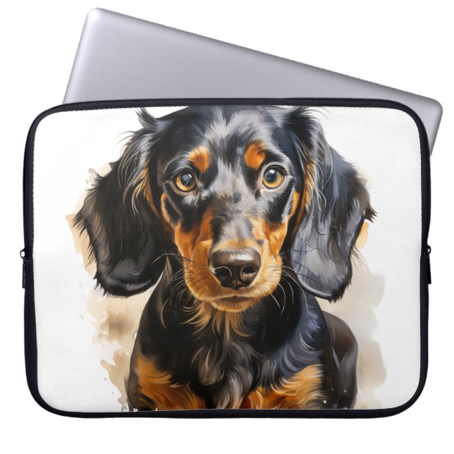 BEAUTIFUL BLACK & TAN DACHSHUND PUPPY DOG LAPTOP SLEEVE (Front)