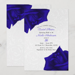 Beautiful Black Texture Blue Roses Bridal Shower Invitation