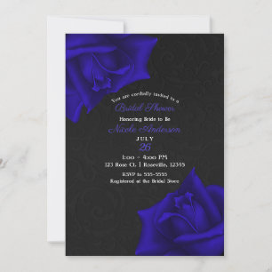 Beautiful Black Texture Blue Roses Bridal Shower Invitation