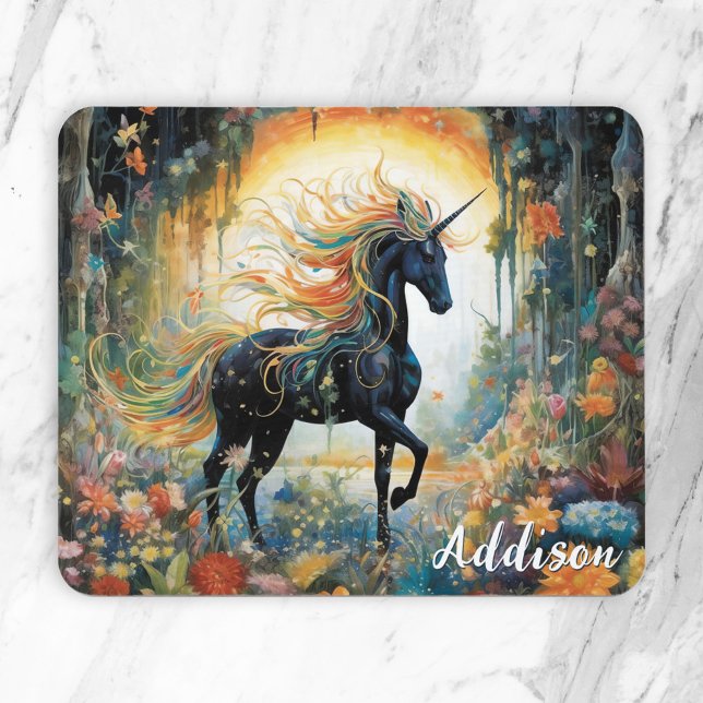 Beautiful Black Unicorn Custom Name Mouse Mat (Creator Uploaded)