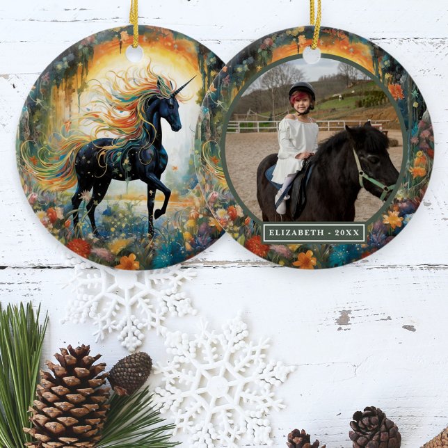 Beautiful Black Unicorn Custom Photo Ceramic Tree Decoration (Creator Uploaded)