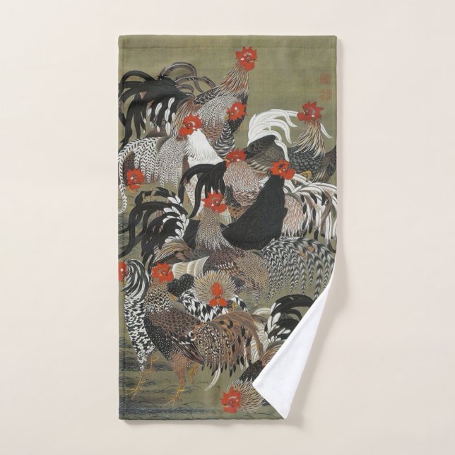 Beautiful Black, White and Multi-Colour Roosters Bath Towel Set (Hand Towel)