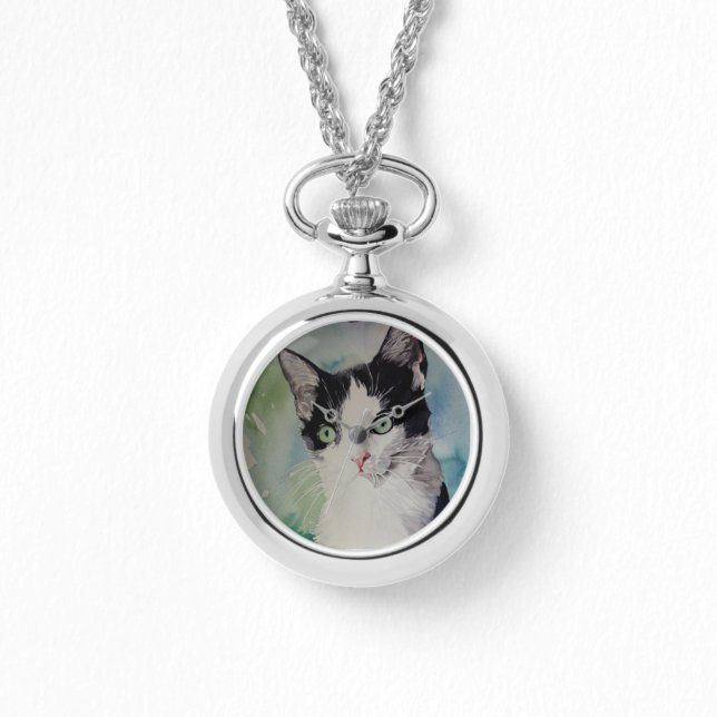 Beautiful Black & White Cat Watch (Front)