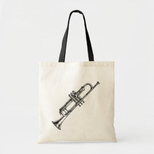 Beautiful Black & White Cornet Musical Instrument Tote Bag