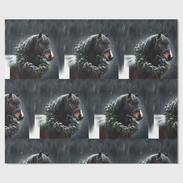 Beautiful Black White Horse Equestrian Animal Love Wrapping Paper (Flat)