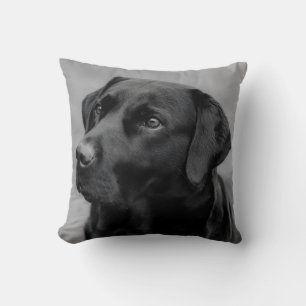 Beautiful Black & White Photo of a Black Labrador Cushion