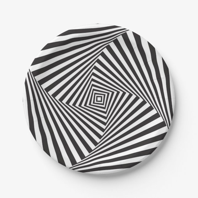 Beautiful Black white spiral optical illusion Paper Plate (Front)
