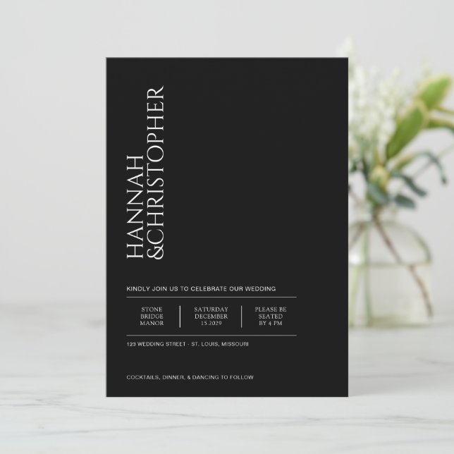 Beautiful Black & White Wedding Invitation (Standing Front)