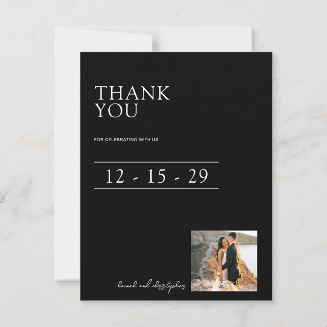 Beautiful Black & White Wedding Thank You Card (Front)