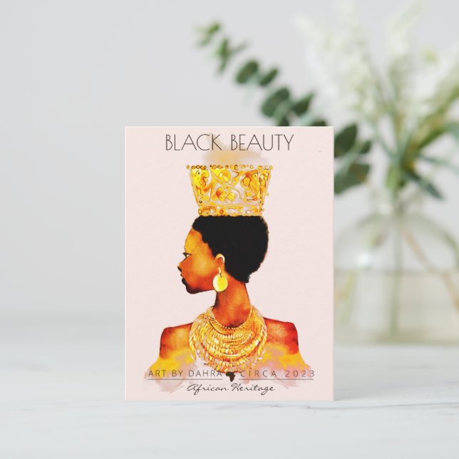 BEAUTIFUL BLACK WOMAN AFRICAN QUEEN GOLD NECKLACE POSTCARD (Standing Front)