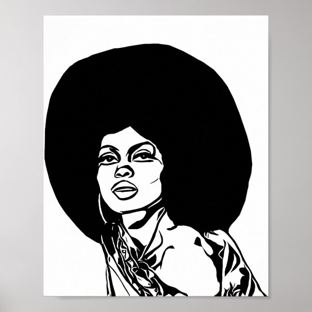 Beautiful Black Woman Afro hair Ink Drawing Poster (Front)