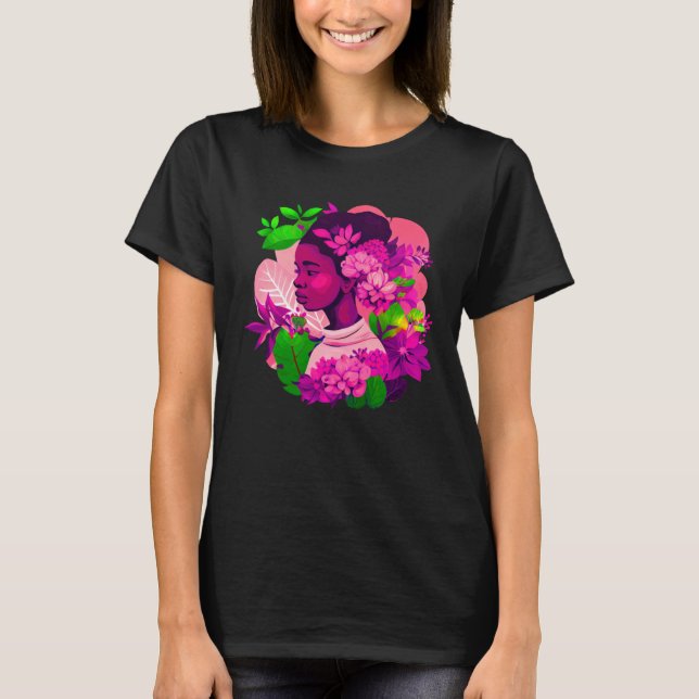 Beautiful Black Woman Afro Melanin Queen Cute Flow T-Shirt (Front)