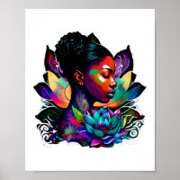 Beautiful Black Woman Afro Queen Art Fun Cute Lotu