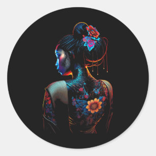 Beautiful Black Woman Art Melanin Flowers Geisha T Classic Round Sticker