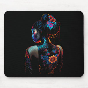Beautiful Black Woman Art Melanin Flowers Geisha T Mouse Mat