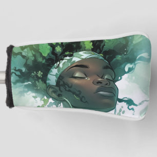 Beautiful Black Woman Floating in Water w/ Plants Golf Head Cover