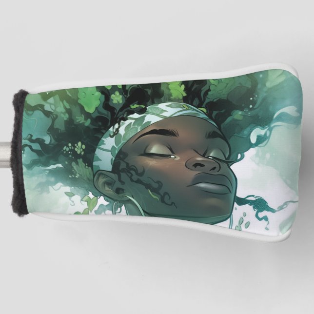 Beautiful Black Woman Floating in Water w/ Plants Golf Head Cover (Front)