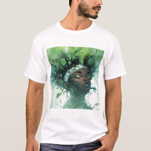 Beautiful Black Woman Floating in Water w/ Plants T-Shirt