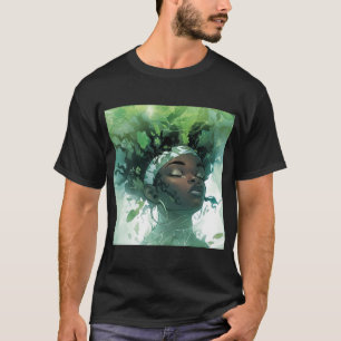 Beautiful Black Woman Floating in Water w/ Plants T-Shirt