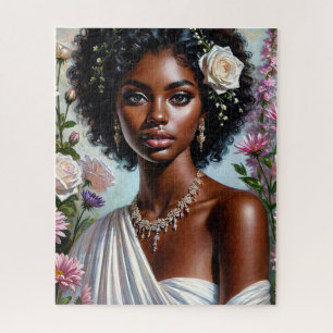 Beautiful Black Woman Floral Roses Portrait Jigsaw Puzzle