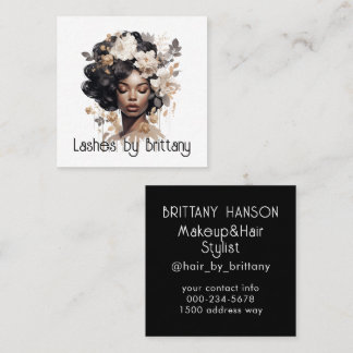 Beautiful Black Woman Hair Makeup Stylist Square Business Card