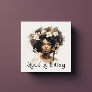 Beautiful Black Woman Hair Makeup Stylist Square Business Card