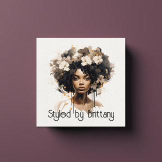 Beautiful Black Woman Hair Makeup Stylist Square Business Card