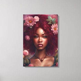 Beautiful Black Woman in a Flower Garden Canvas Print