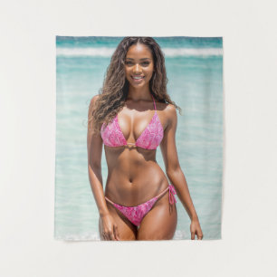 Beautiful Black Woman In Pink Bikini Tapestry