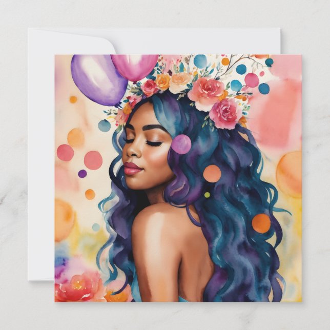 Beautiful Black Woman Multicolor Party Art Invitation (Front)
