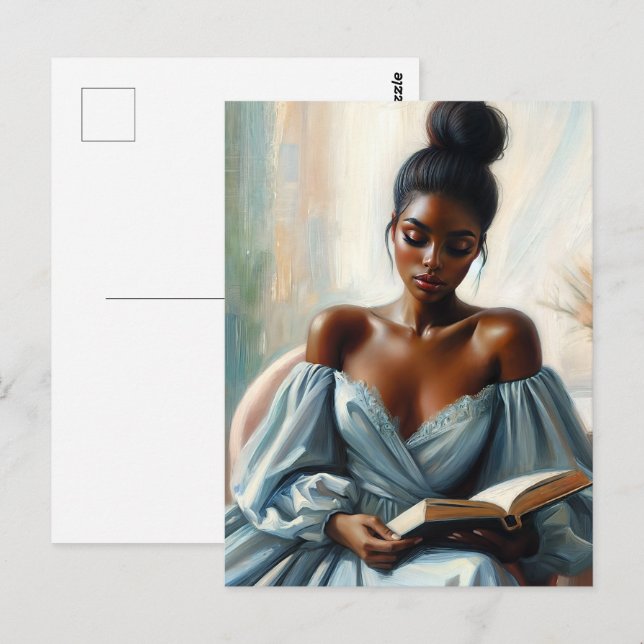 Beautiful Black Woman Reading Book Postcard (Front/Back)
