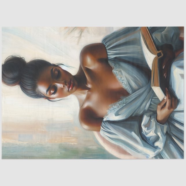 Beautiful Black Woman Reading Book Tissue Paper (Front)